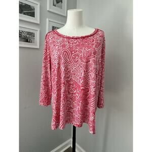 EMILY DANIELS Women’s Coral & White Paisley Round Neck Soft Blouse P-XL